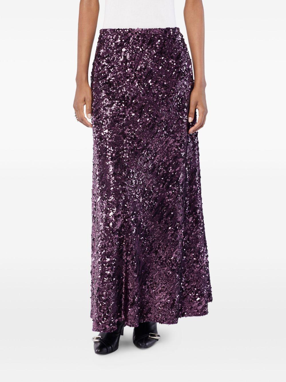 Gonna lunga con paillettes in viola Rabanne - donna 