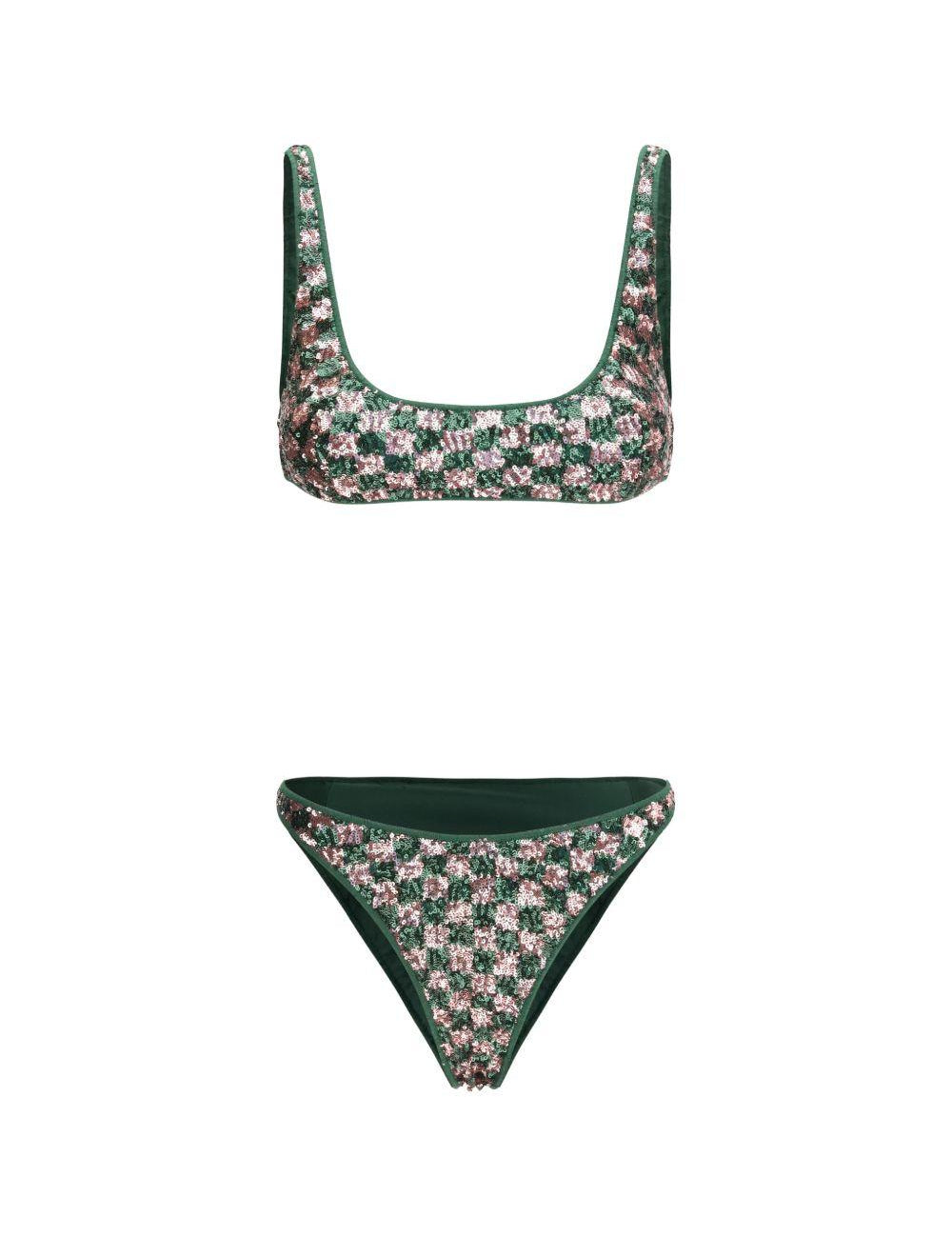 Bikini con paillettes in verde e rosa Oséree - donna 