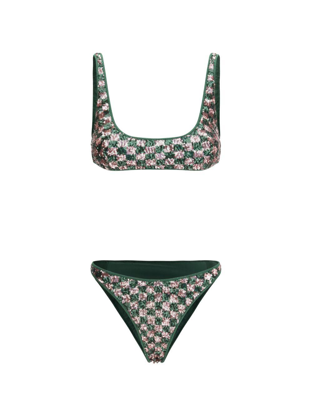 Bikini con paillettes in verde e rosa Oséree - donna 