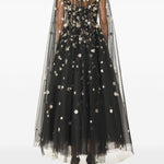 Mantella in tulle con ricamo daisy in nero monique Lhuillier - donna 