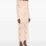 Abito midi a maniche lunghe in pizzo floreale in rosa Rabanne - donna 