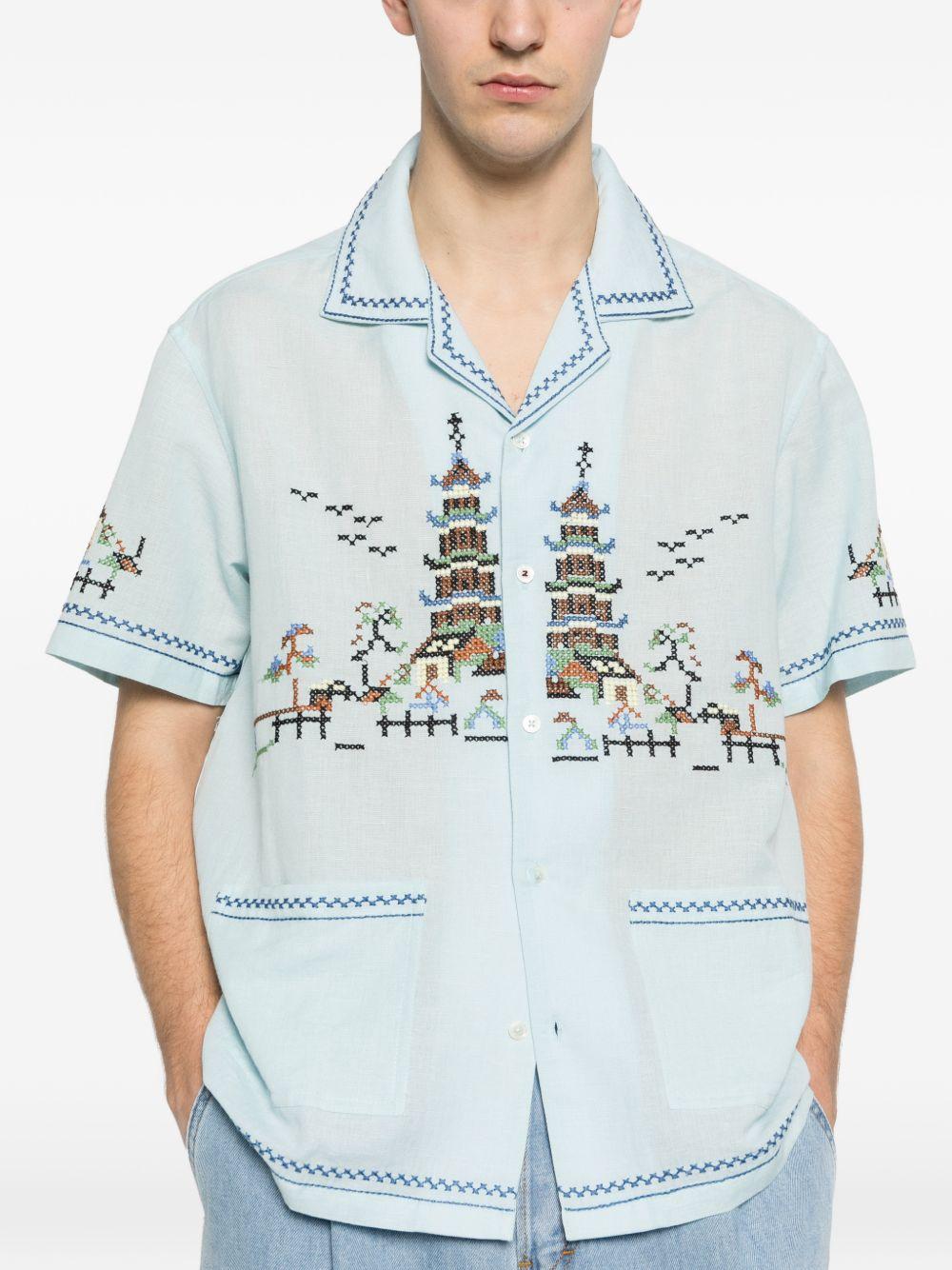 Camicia ricamata in azzurro Baziszt - uomo 