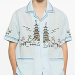 Camicia ricamata in azzurro Baziszt - uomo 