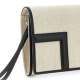 Clutch in tela con falda a T in beige 