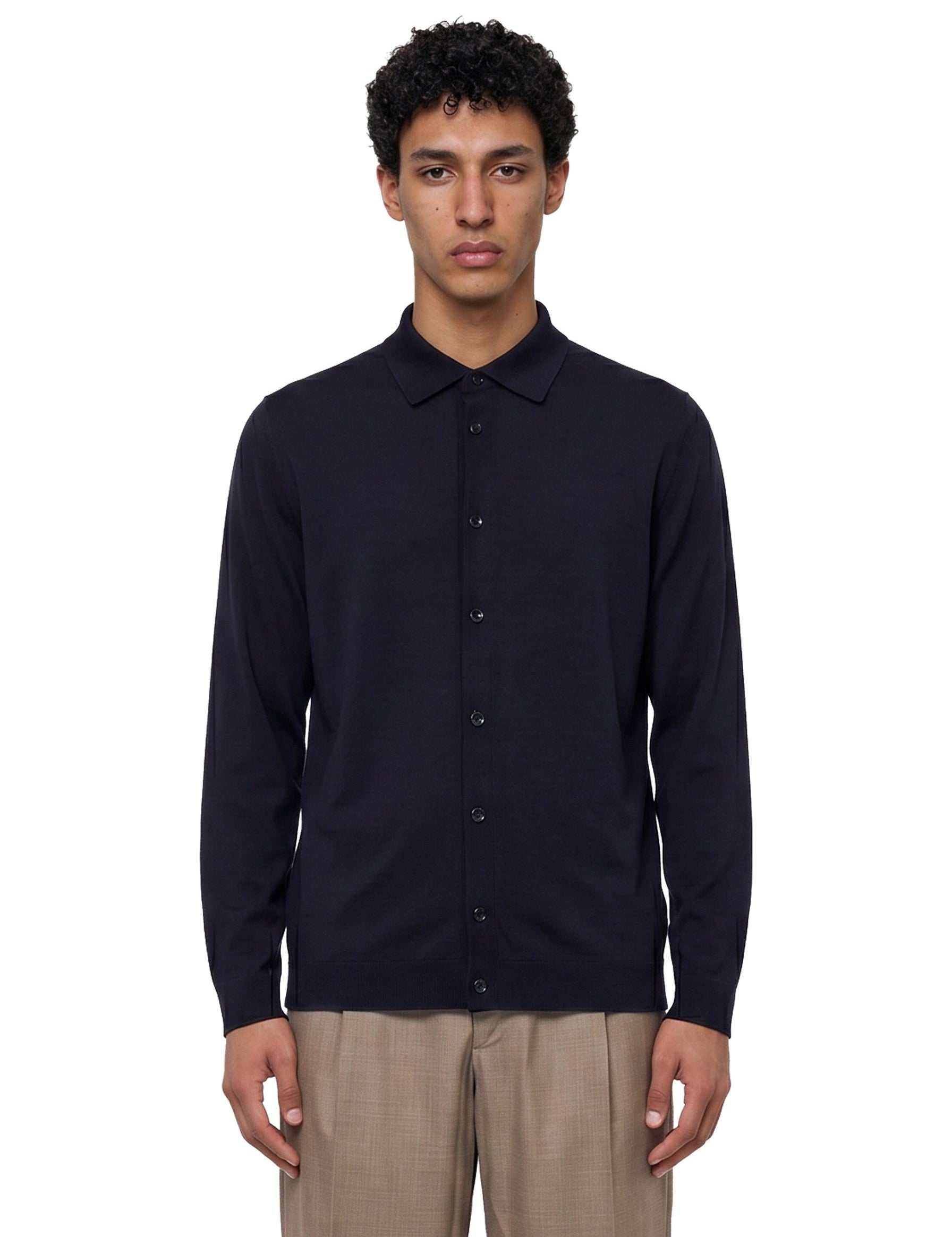 Camicia in maglia di seta blu denim 