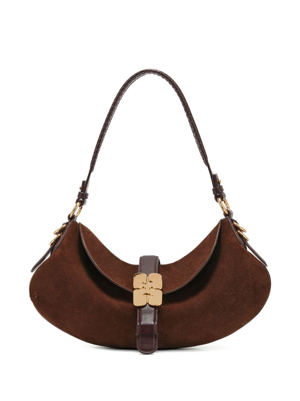 Borsa a spalla Kat Baguette in suede marrone Ganni - donna 