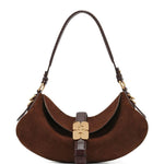 Borsa a spalla Kat Baguette in suede marrone Ganni - donna 