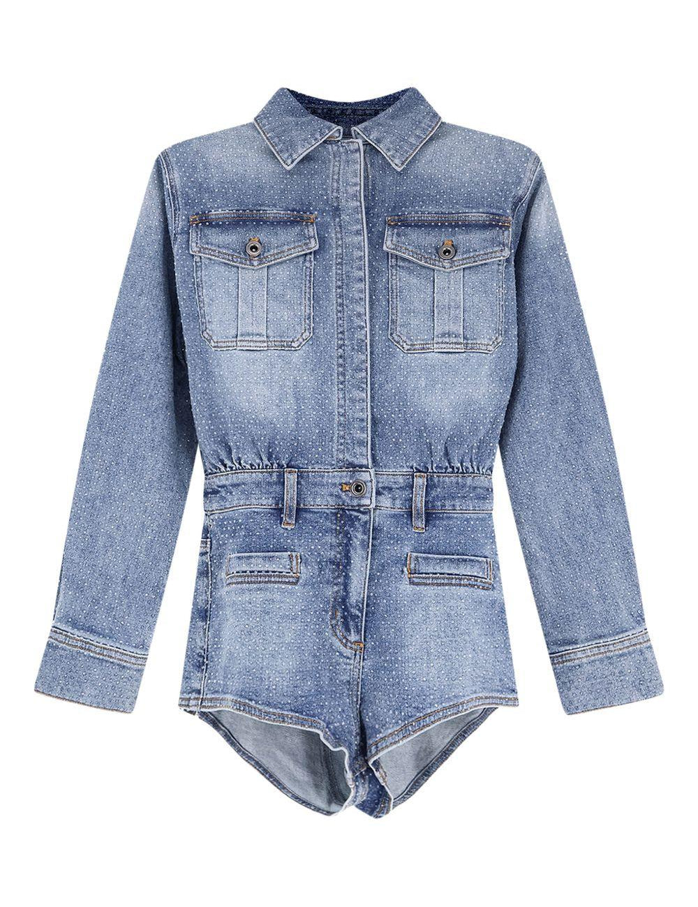 Tuta in denim con cristalli in blu Self-portrait - donna 