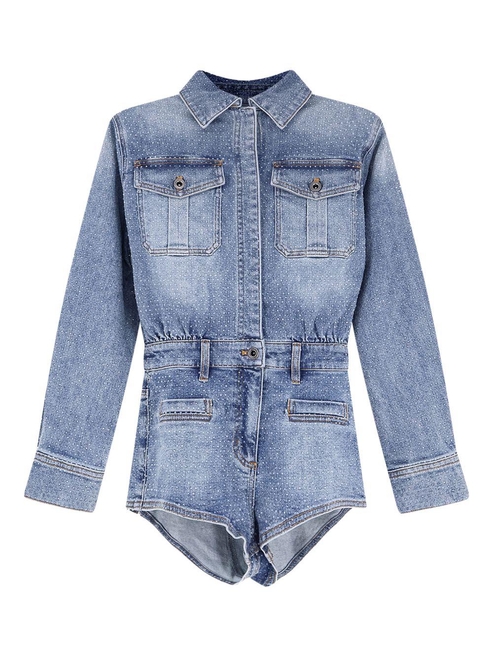 Tuta in denim con cristalli in blu Self-portrait - donna 