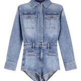 Tuta in denim con cristalli in blu Self-portrait - donna 