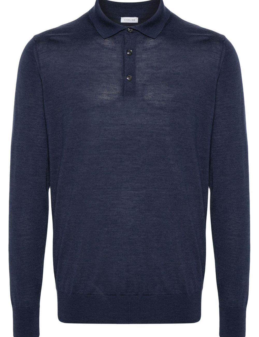 Polo a maniche lunghe in blu Caruso - uomo 