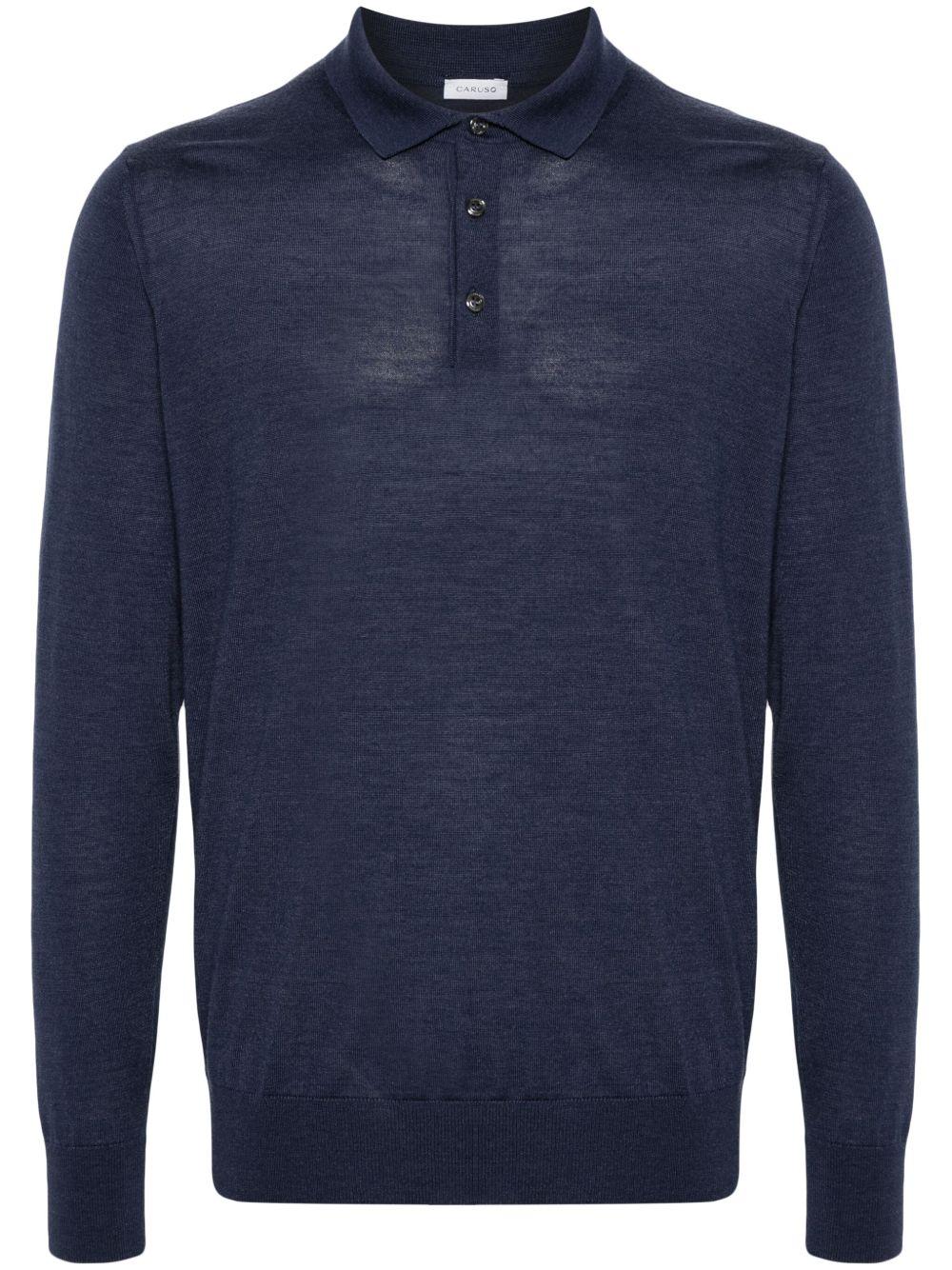 Polo a maniche lunghe in blu Caruso - uomo 
