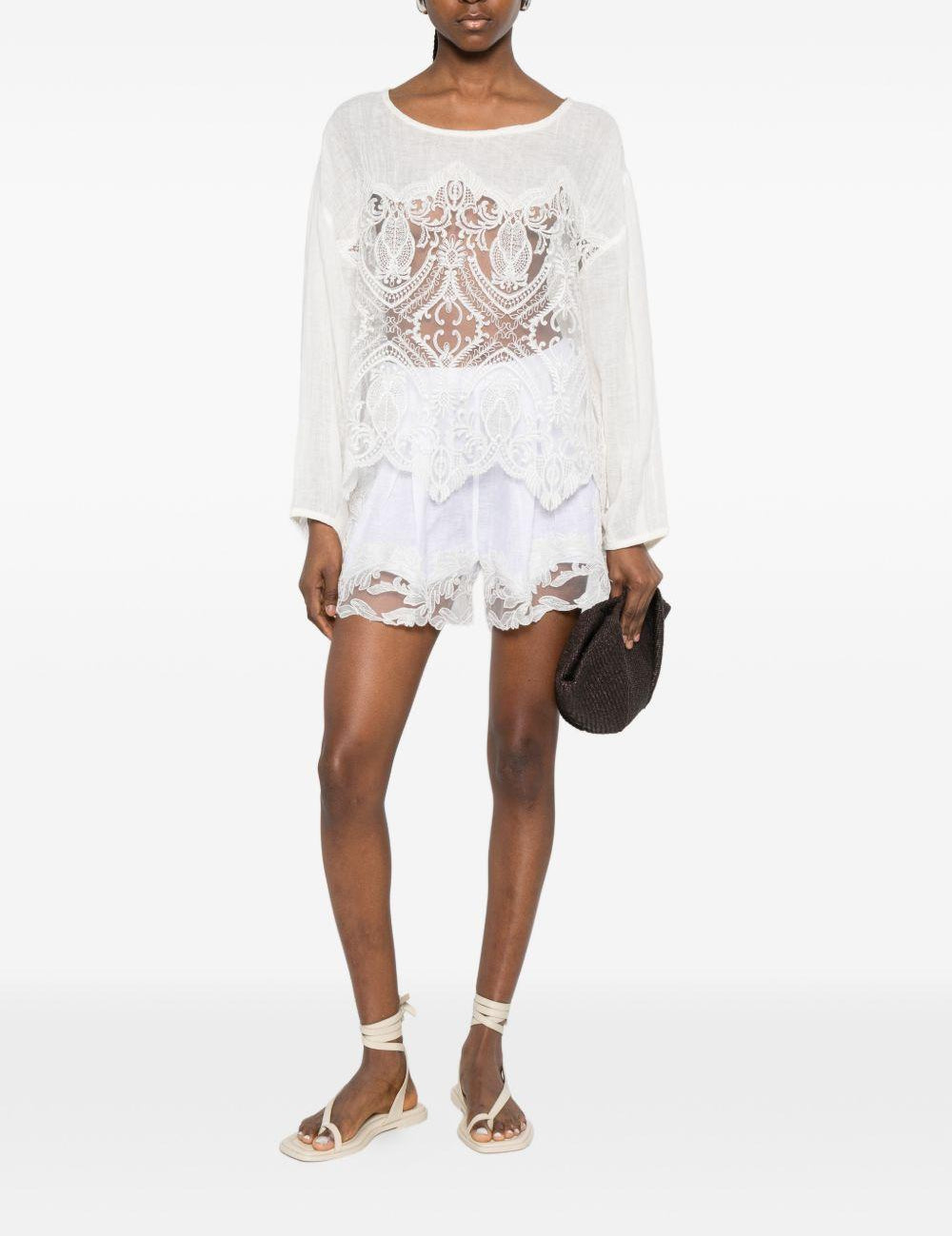 Shorts con bordo in pizzo in bianco Maurizio - donna 