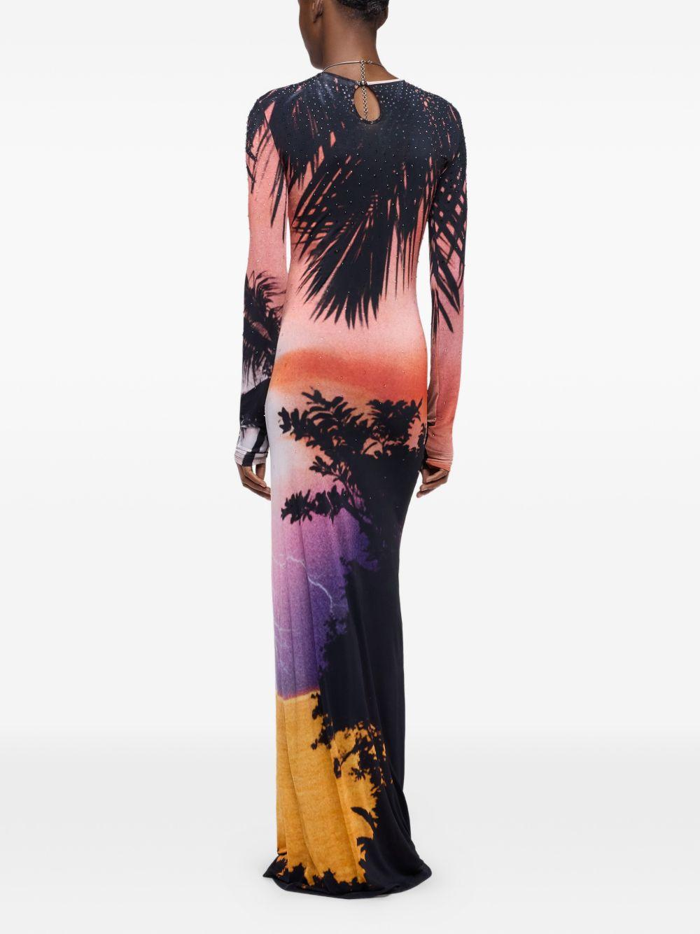 Abito maxi con stampa e cristalli multicolore Rabanne - donna 