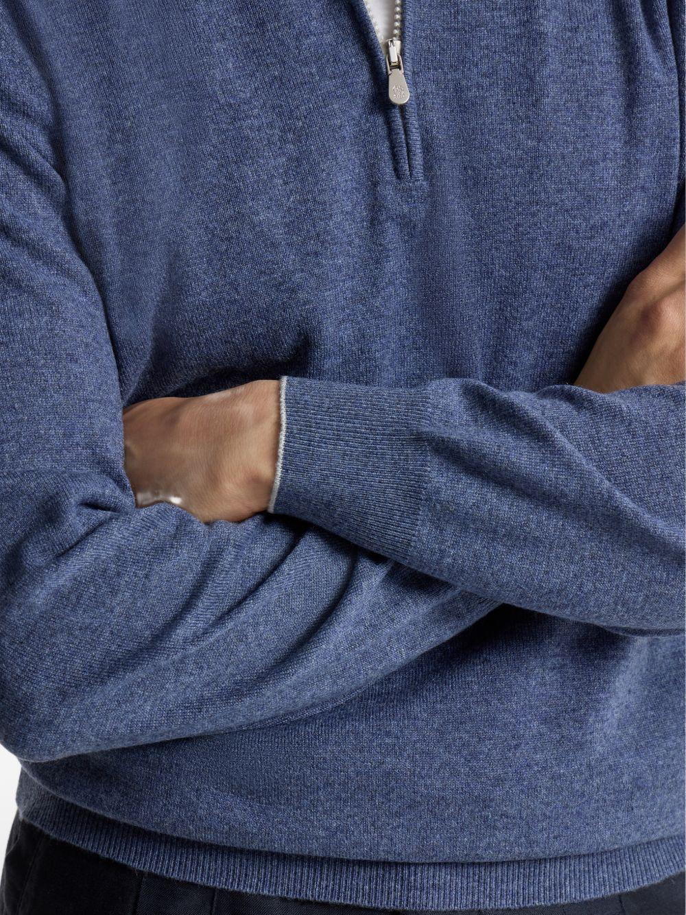 Maglione con mezza zip in blu Brunello cucinelli - uomo 