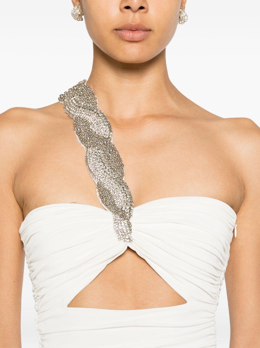 Abito midi con arricciature e decorazioni di cristalli in bianco Amen - donna 
