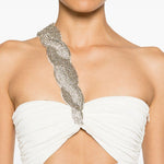 Abito midi con arricciature e decorazioni di cristalli in bianco Amen - donna 