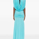 Abito maxi con scollo a v profondo e ruches in blu Christopher esber - donna 