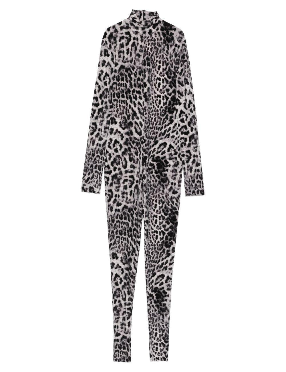 Tuta a collo alto con stampa leopardata in grigio Norma kamali - donna 