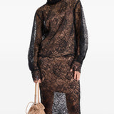 Gonna midi in pizzo in nero 
