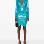 Abito con ruches e finitura metallizzata in blu - donna 