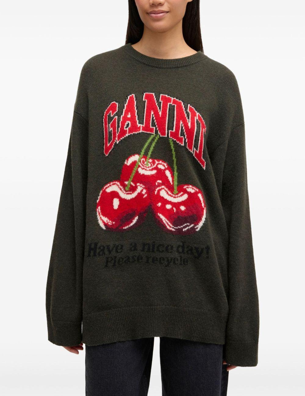 Maglione con intarsio cherry multicolore Ganni - donna 