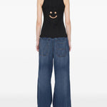 Canotta a coste con motivo smiley in nero Melitta Baumeister - donna 