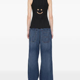 Canotta a coste con motivo smiley in nero Melitta Baumeister - donna 
