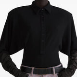 Body con colletto stile polo in nero 