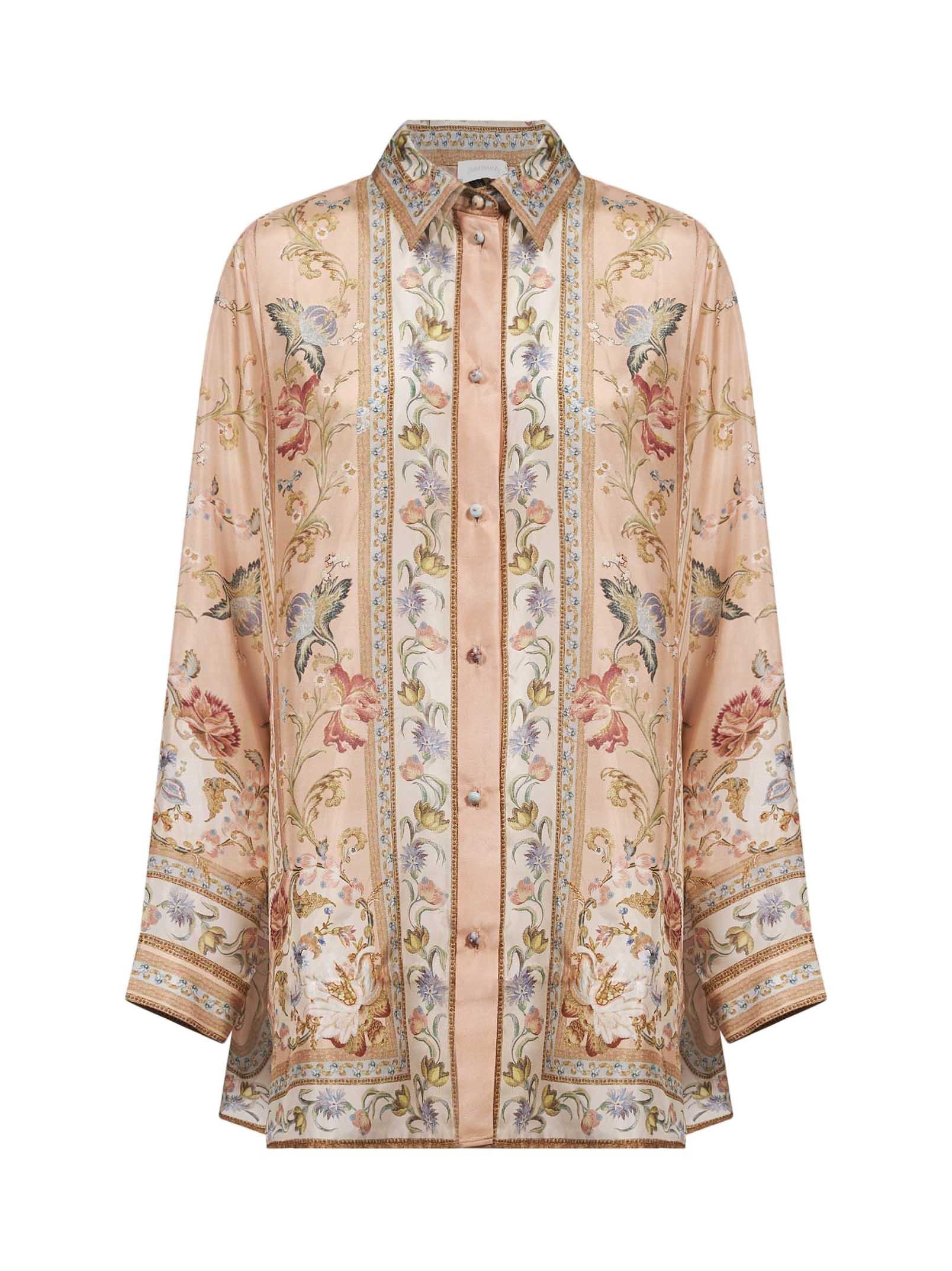 Camicia Roselight in seta floreale rosa 