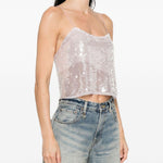 Top con spalline e paillettes in argento Forte forte - donna 