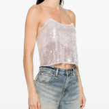 Top con spalline e paillettes in argento Forte forte - donna 