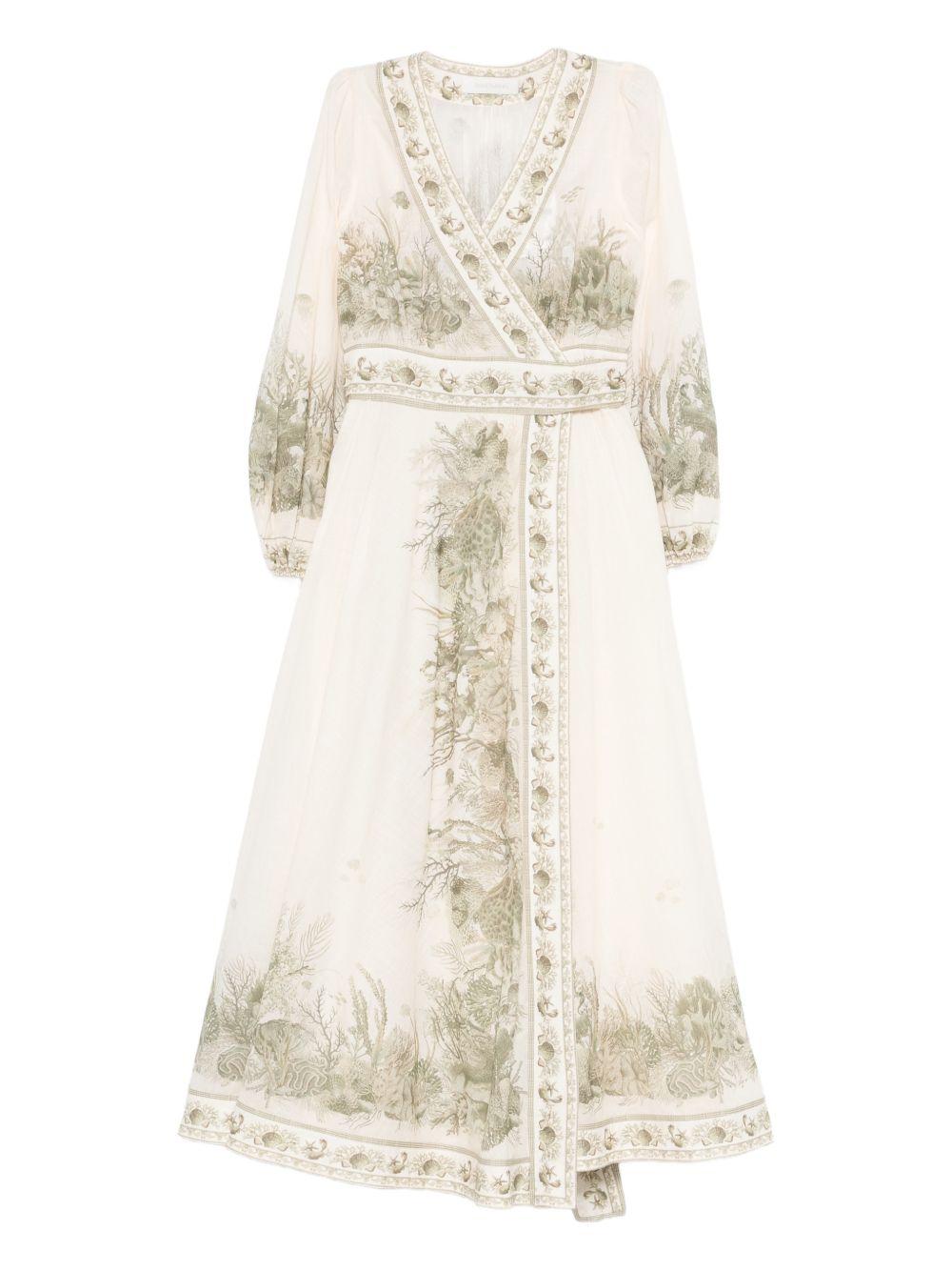 Abito midi a portafoglio Wanderlust in avorio Zimmermann - donna 