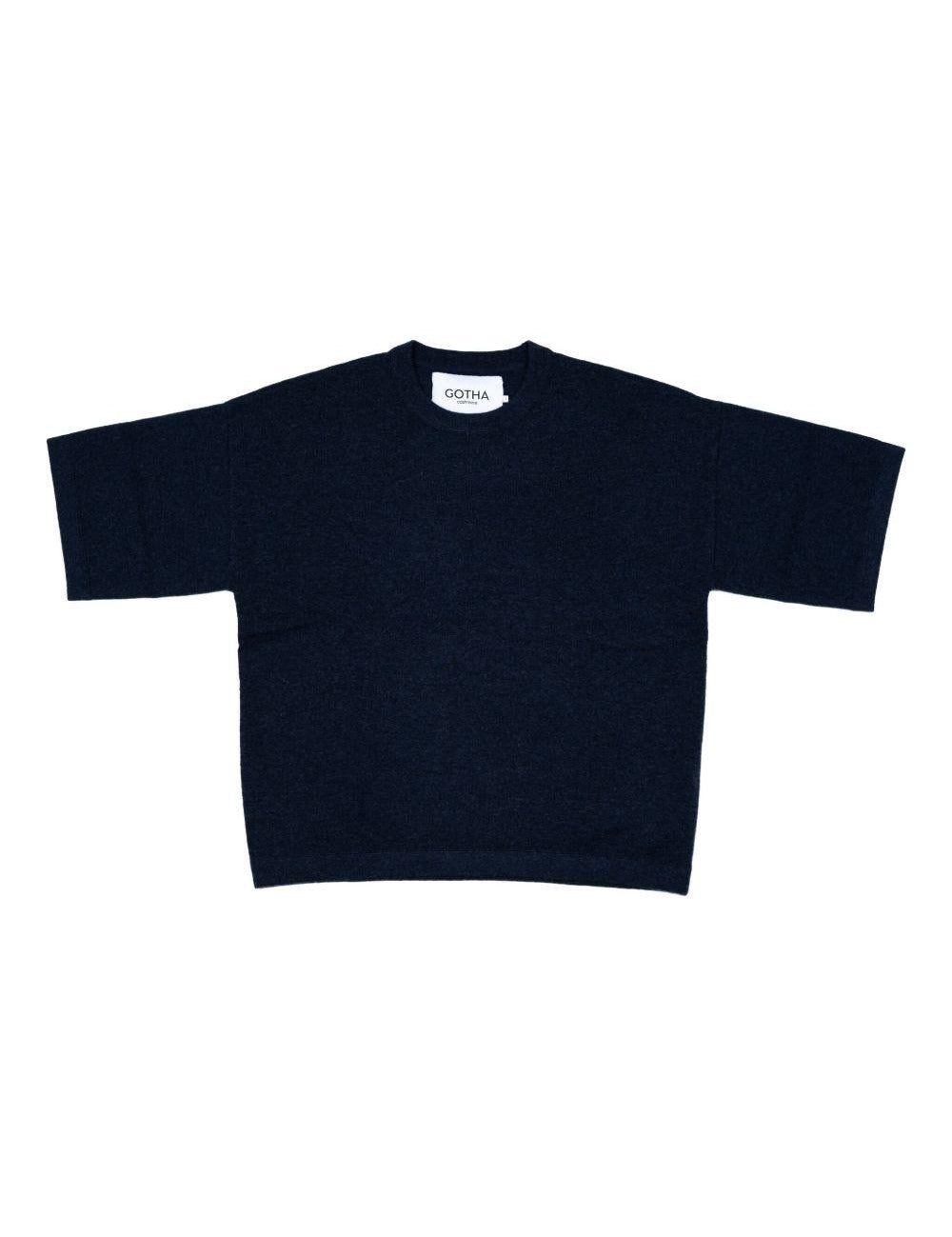 T-shirt in maglia in blu Gotha - uomo<BR/><BR/> 