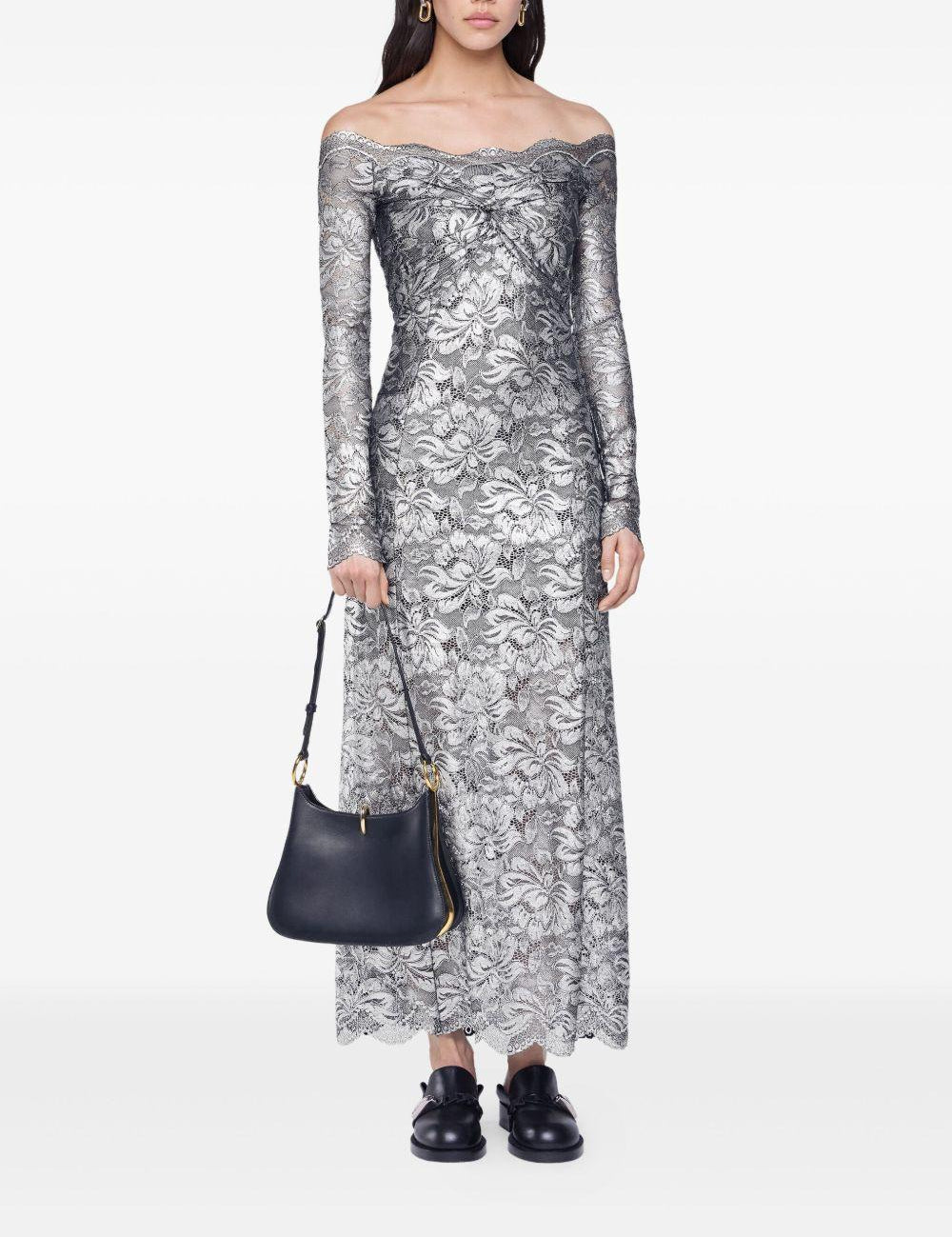 Abito in pizzo con spalle scoperte in grigio e argento  Rabanne - donna 