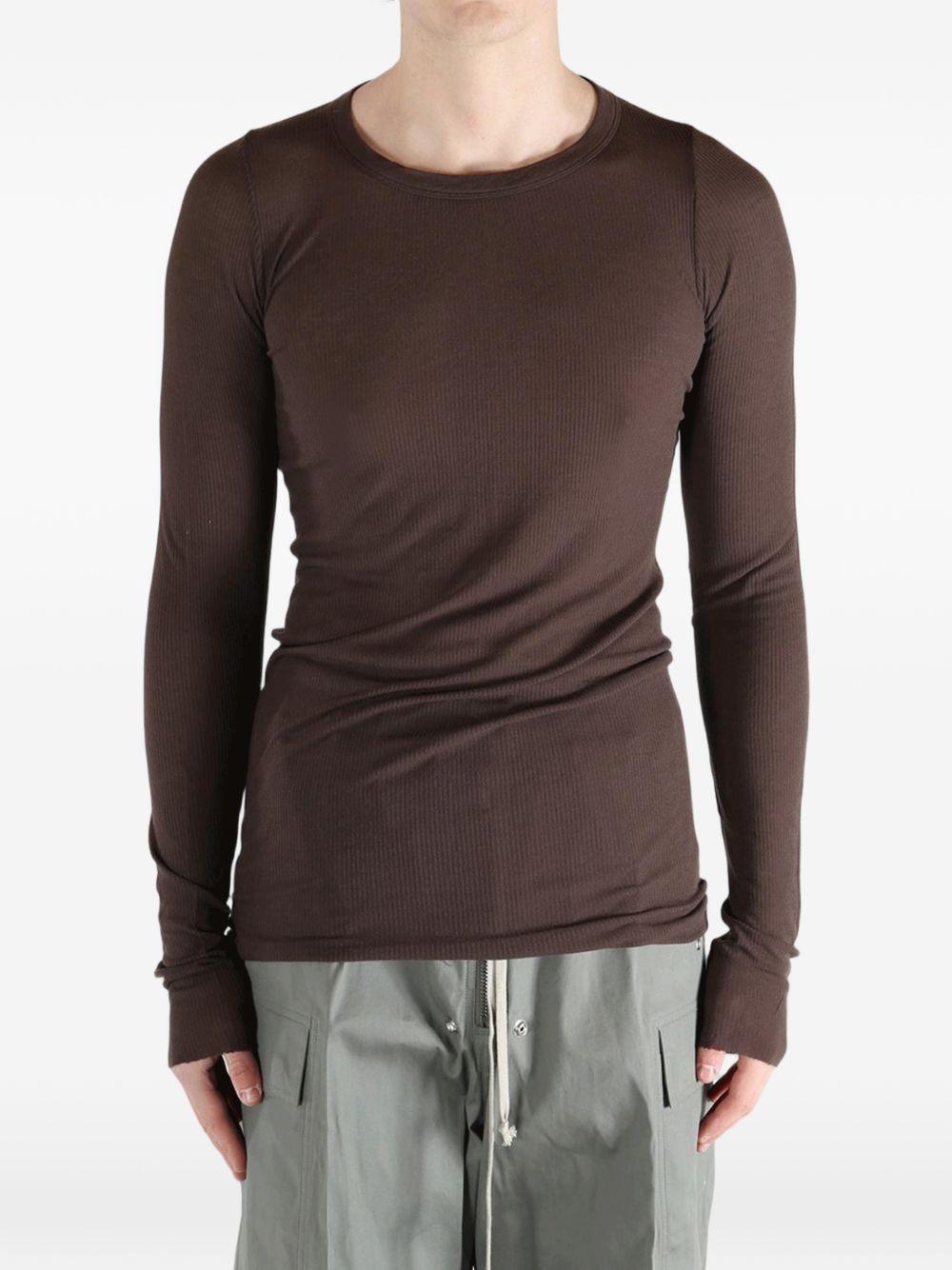 T-shirt a maniche lunghe a costine in marrone Rick owens - uomo 