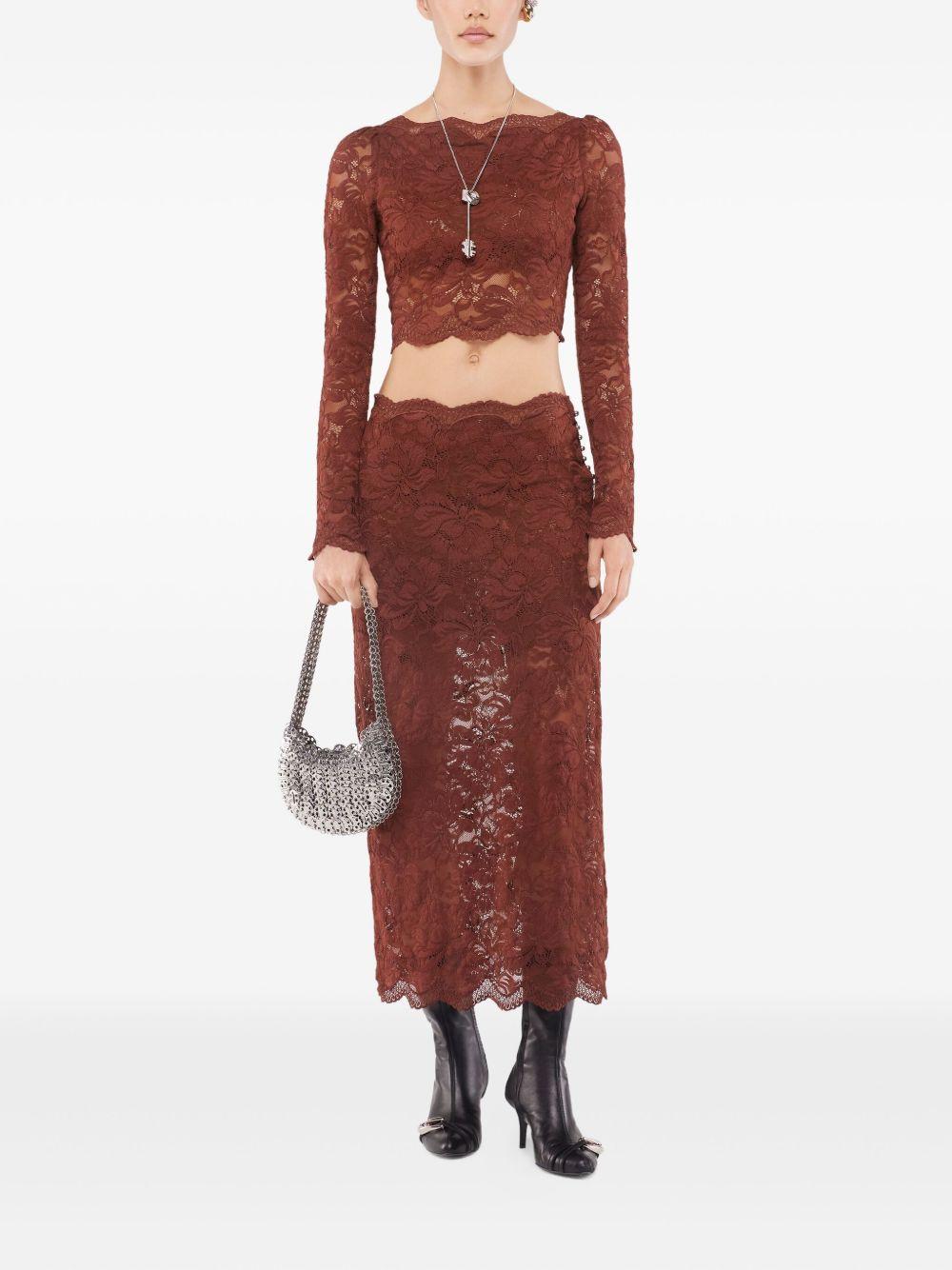 Gonna midi in pizzo mattone Rabanne - donna 