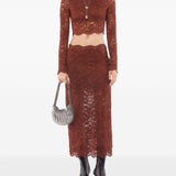 Gonna midi in pizzo mattone Rabanne - donna 