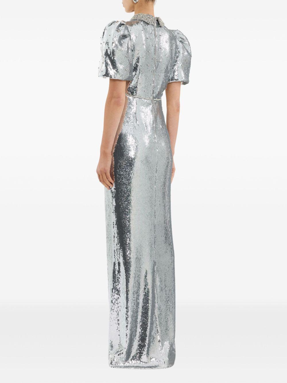 Abito lungo Olympia con maniche corte con paillettes in argento Rebecca vallance - donna 