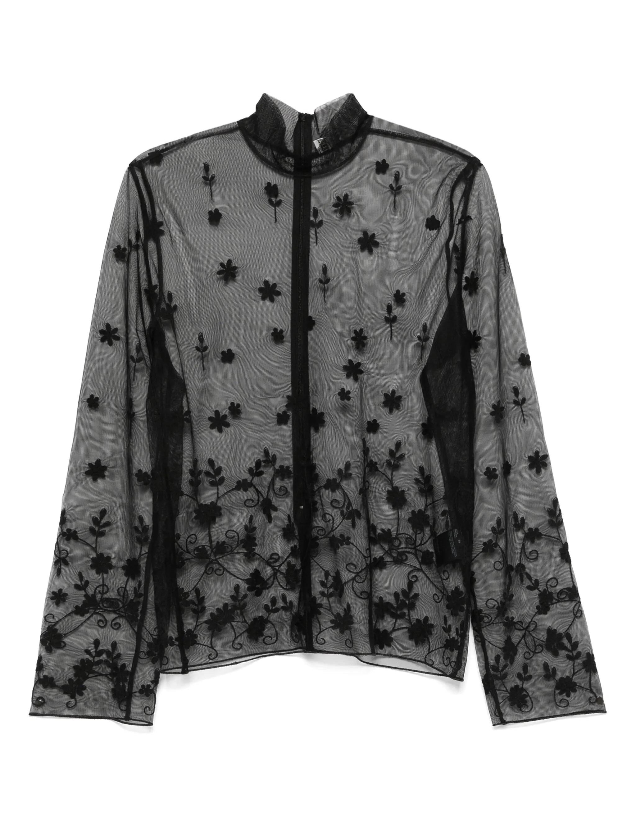 Blusa trasparente con ricamo a fiori in nero Toteme - donna 