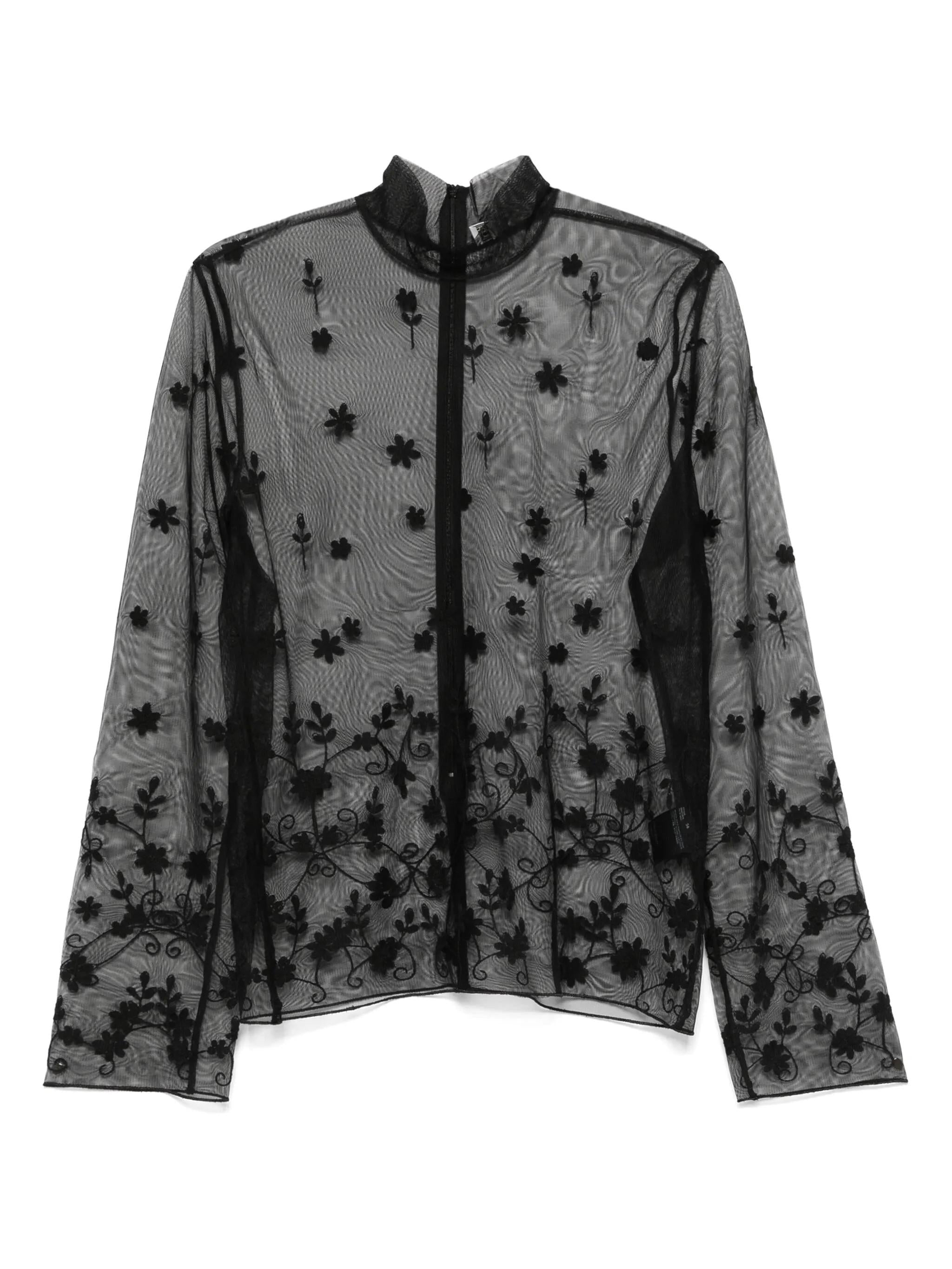 Blusa trasparente con ricamo a fiori in nero Toteme - donna 