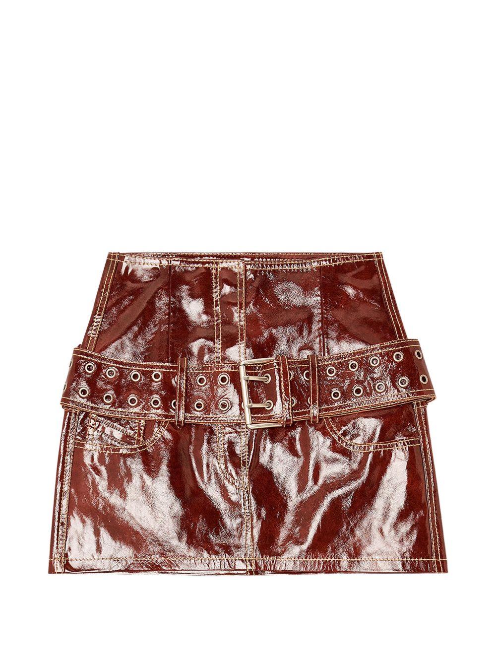 Minigonna in pelle verniciata con cintura in marrone Diesel - donna 