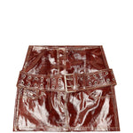 Minigonna in pelle verniciata con cintura in marrone Diesel - donna 