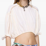 Top crop con maniche a sbuffo in avorio Rabanne - donna 
