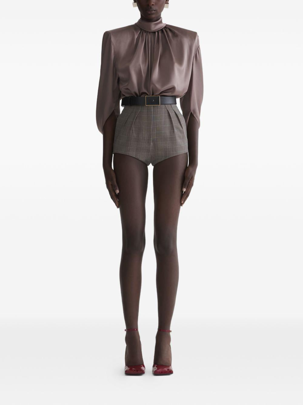 Blusa drappeggiata a collo alto in marrone Mugler - donna 