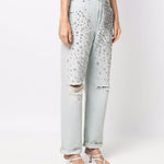 Jeans a vita alta decorati con cristalli in celeste Golden goose - unisex 