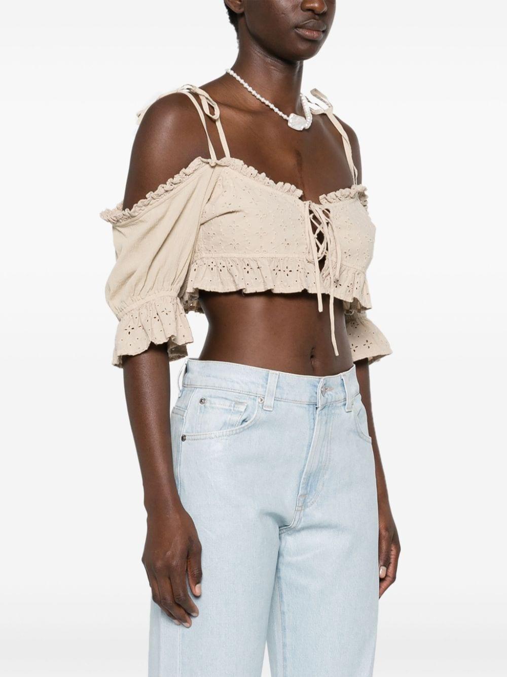 Top crop in pizzo sangallo in beige Guess USA - donna 