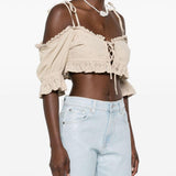 Top crop in pizzo sangallo in beige Guess USA - donna 