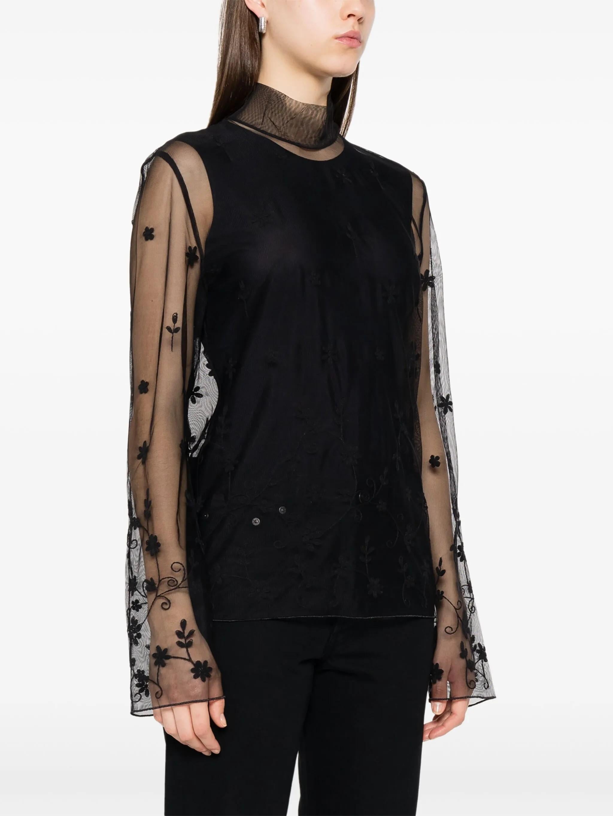 Blusa trasparente con ricamo a fiori in nero Toteme - donna 