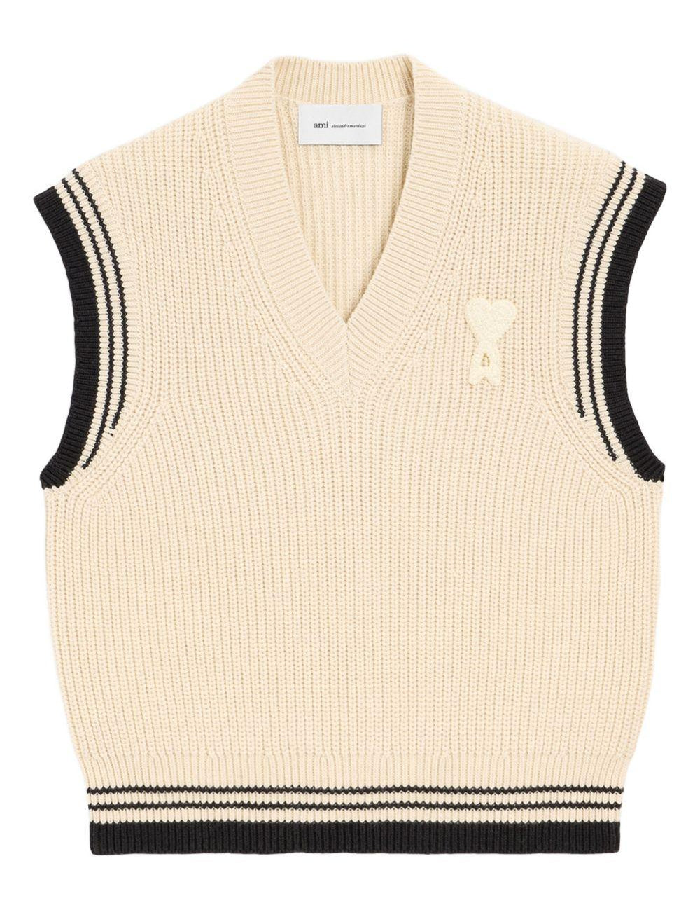 Gilet con scollo a v ami de coeur in beige Ami paris - unisex 